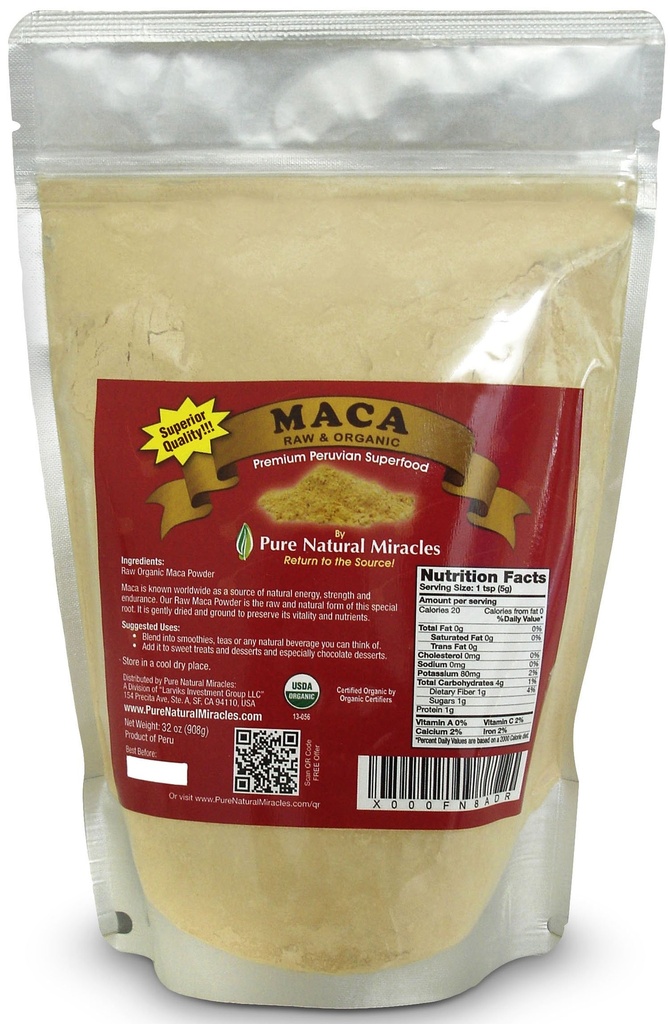 Organiczny Peruwiański Maca Root Powder (16 oz) - Surowy i odżywczy ent- Dense Adaptogenetic Superfood - Wsparcie energii, Hormonal Balance & Endurance - Non-GMO, Gluten- Free & Vegan Wellness Booster