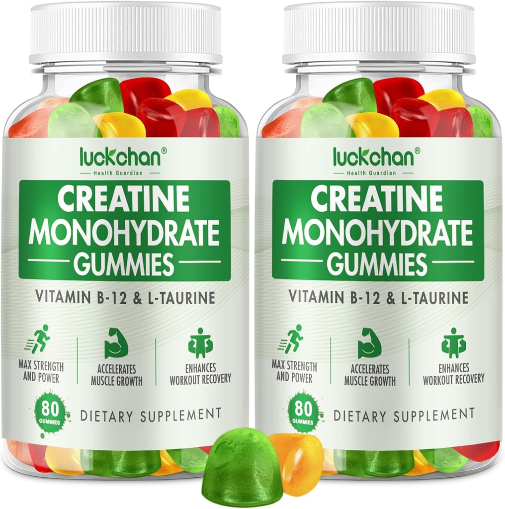 Monowodne Gummie Kreatyna 5g - Kreatyna dla Kobiet i Mężczyzn - Suplement do ćwiczeń dla mięśni, Muscle Builder, Energy Boost Niski cukier Gummie do żucia
