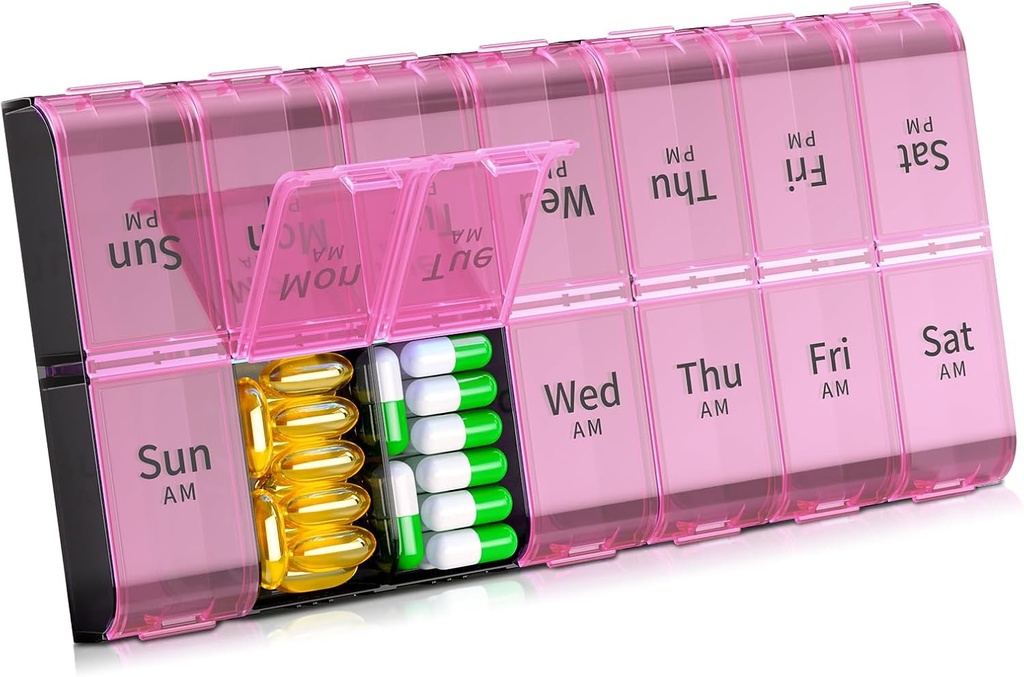 Daviky XL Duży Cotygodniowy Pill Organizator 2 razy dziennie, Bardzo duży 7 dzień Pill Box AM PM, Codzienne Pill Case Organizator Medycyny z 14 Komory, Dzień Night Container do olejów rybnych, Witamina, Suplement