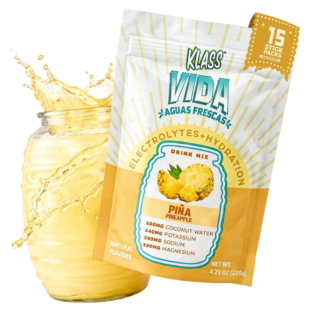 Mieszanka do napicia elektrolitów - Ananas Agua Fresca Flavor 124; Proszek do nawodnienia bezcukrowego z wodą kokosową i minerałami 124; 15 opakowań do nalewania jednorazowo, niskokaloryczne, aromat naturalny