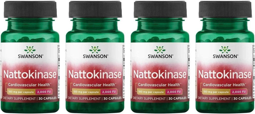 Swanson Nattokinase 2000 Jednostki fibrynolityczne 100 Miligramy 30 Kapsułki Enzyme (4 opakowania)