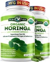 PURA VIDA MORINGA Kapsułki Pojedyncze Pochodzenie Organiczny Moringa Proszek. Moringa Liść. Energia, Metabolizm, & Wsparcie immunologiczne. 120ct. 500mg Czapki. (Opakowanie 2)