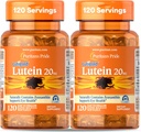 Puritan 's Pride Premium Lutigold Lutein Karotenoid 20mg z Zeaksantyną dla mężczyzn i kobiet, Suplement diety dla wsparcia zdrowia oczu, 8 Miesiąc dostaw, 120 Easy- to- Połknięcie Softgels, 2 Pack