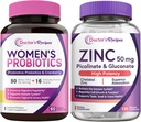 Lekarz Recipes Women 's Probiotic & Cynk Bundle, Digestive, Vaginal & Urnary Health, Natural Immotive Defense, Opóźnione uwolnienie Probiotic Capsules 60ct & Cynk Capsules 120