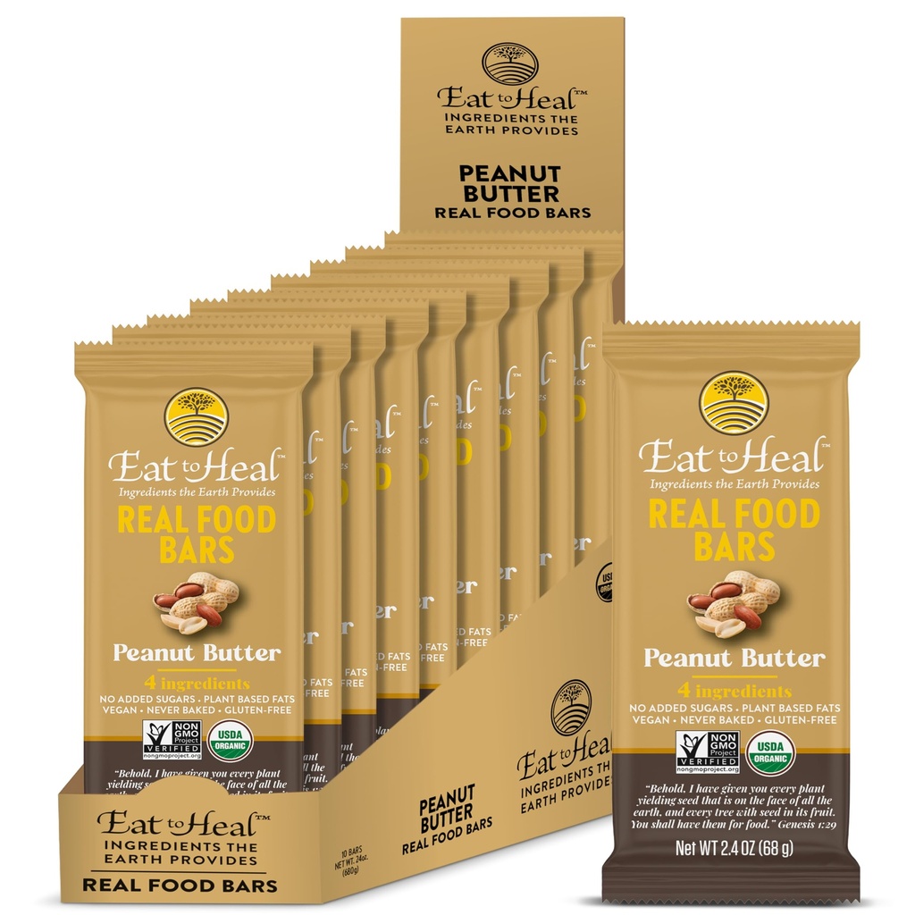 EatToHeal Masło Peanut Real Food Bar - Organic Wegan zdrowe wysokiej proteiny Bary - Niskie zastępowanie żywności cukru, Nie GMO, Nigdy Pieczone, Rośliny oparte, Gluten Free - Wykonane, Nie Sit on Shelves