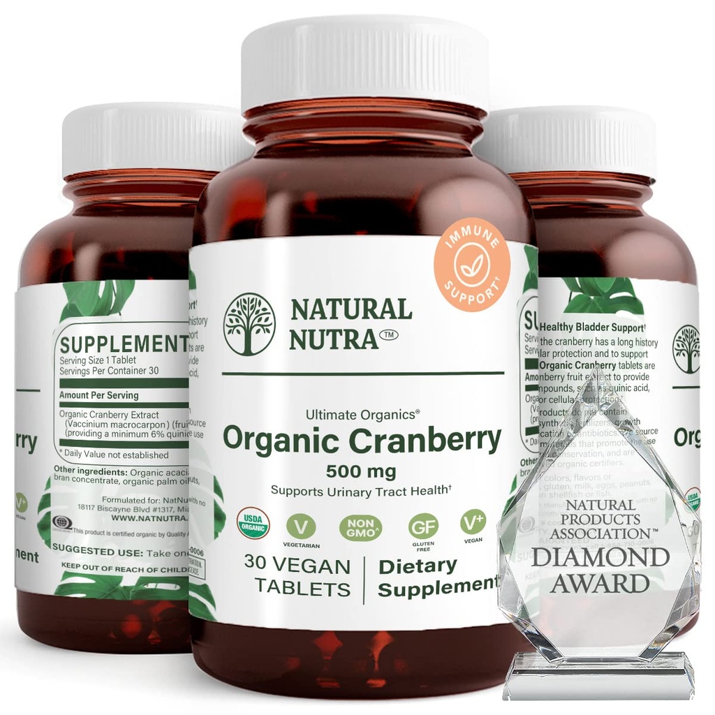 Natural Nutra Organic Cranberry Extract Supplement, Pomoc Prevent Urynary Ailment, Promotes Bone Health, Pomoc Utrzymanie zdrowia serca, Poprawa trawienia, Promowanie zdrowia skóry, 30 Tabletki, Jeden miesiąc dostaw