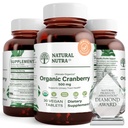 Natural Nutra Organic Cranberry Extract Supplement, Pomoc Prevent Urynary Ailment, Promotes Bone Health, Pomoc Utrzymanie zdrowia serca, Poprawa trawienia, Promowanie zdrowia skóry, 30 Tabletki, Jeden miesiąc dostaw