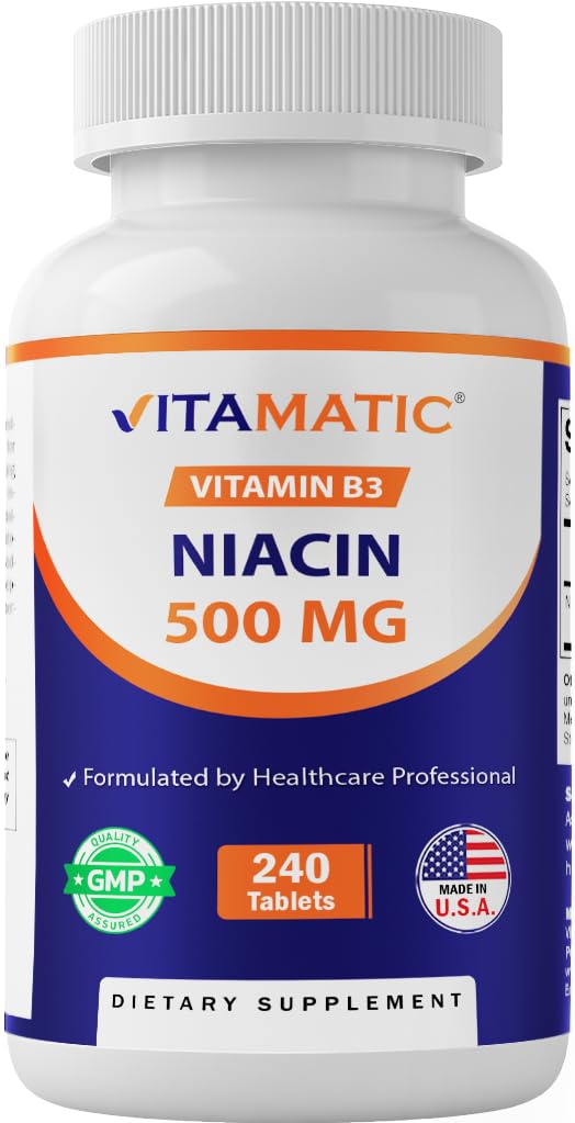 Niacyna witamatyczna (Witamina B3) 500 mg, długotrwałe uwalnianie, 240 tabletek - Nie-GMO & Gluten Free