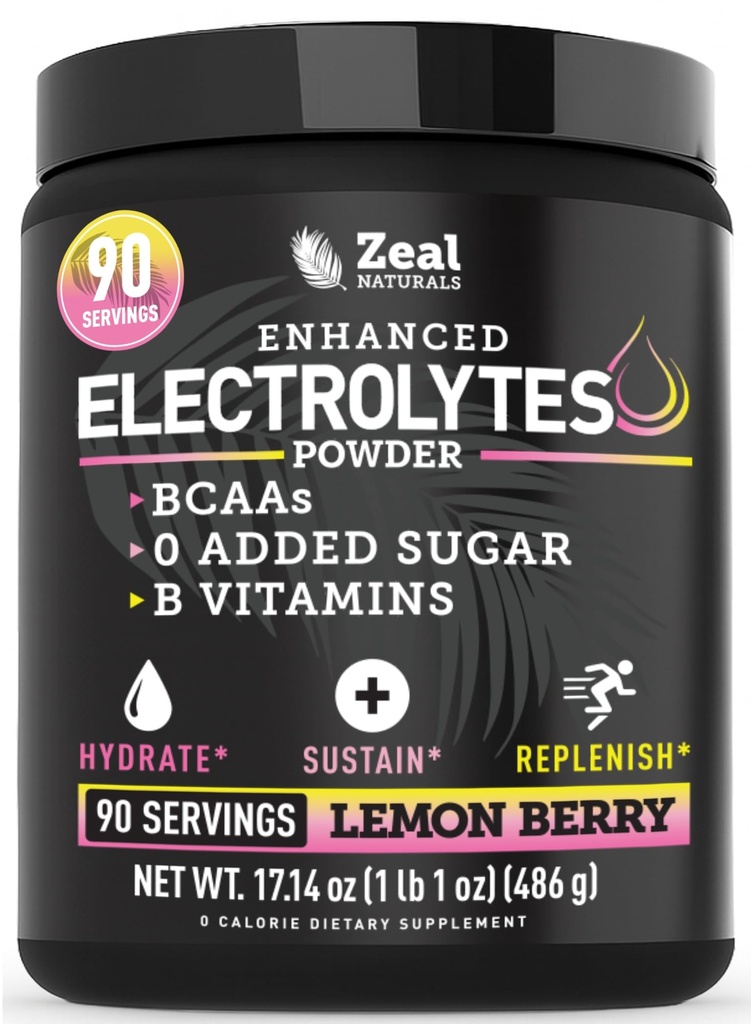 Proszek Zeal Electrolyte - 90 Służenia 124; Proszek Keto Electrolytes 124; Cukier zerowy, BCAA, B- Witaminy 124; Potas, Cynk, Magnezu 124; Napoje do hydrolizy proszkowe do odzysku 124; Jagody cytryny