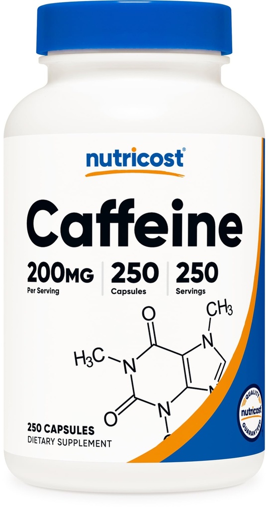 Nutricost Cafeline Pills, 200mg na jedną porcję (250 kapsułek)