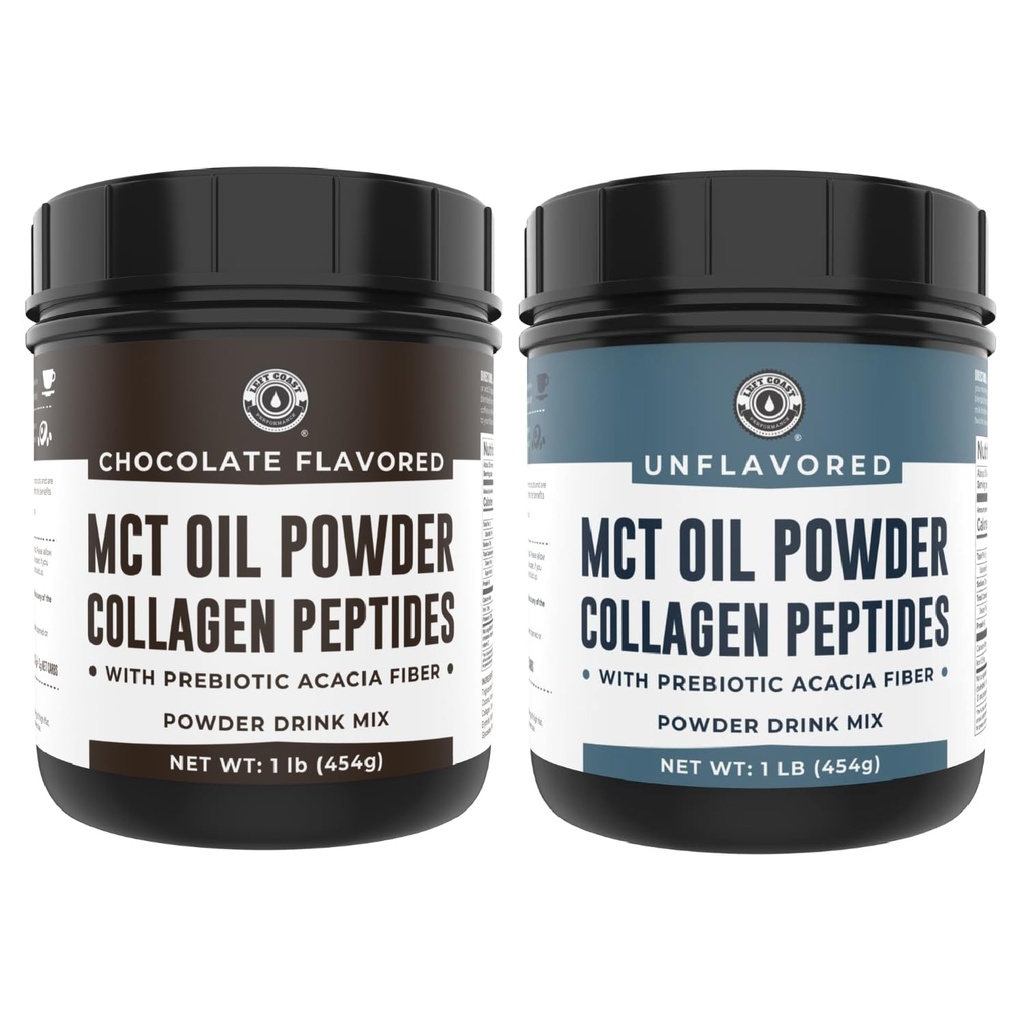 Lewe Wybrzeże Wydajność Czekolada MCT Oil Powder & Collagen Peptydes, 1lb + Unflavored MCT Oil Powder & Collagen Peptydes, 1lb