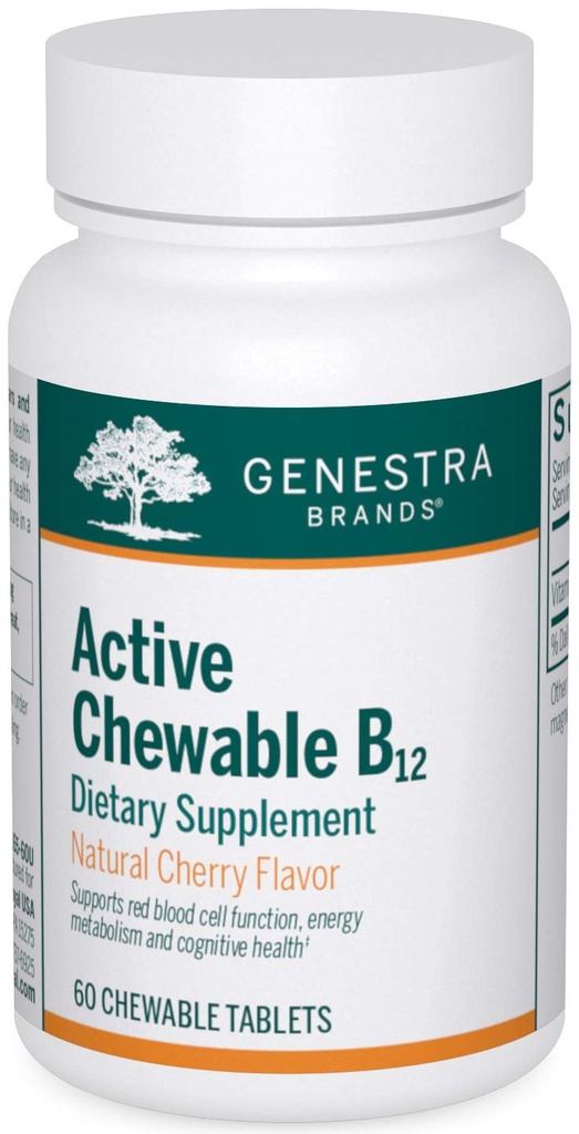 Genestra Brands Active Chewable B12 XI124; Witamina do żucia B12 Tablets XI124; 60 Tabletki do żucia XI124; Natural Cherry Flavor