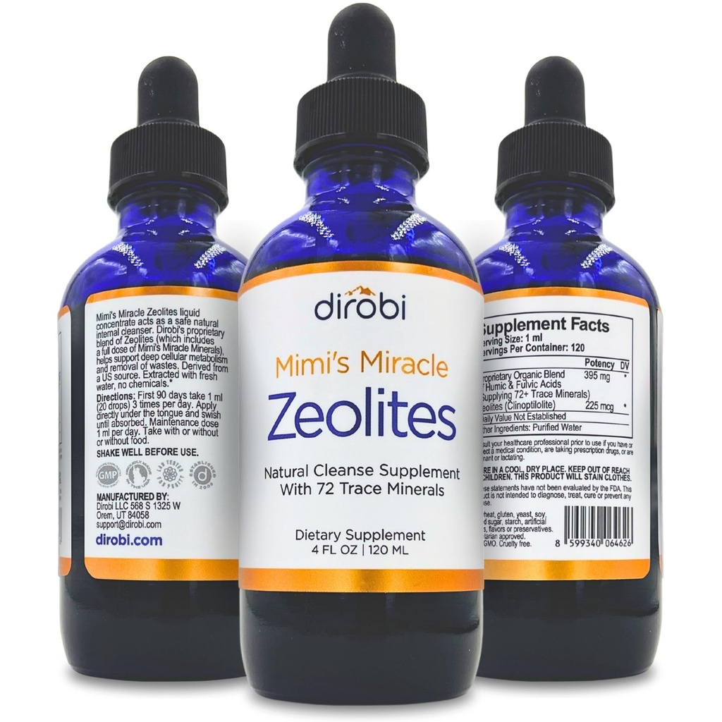 Mimi 's Miracle Zeolites: Heavy Metal Detox Zeolite Supplement Drops z 70 Minerały dla dorosłych i dzieci - Wspiera przywracanie komórek, Immune & Digestive Tract Health (4 butelki oz, 60 Day Supply)
