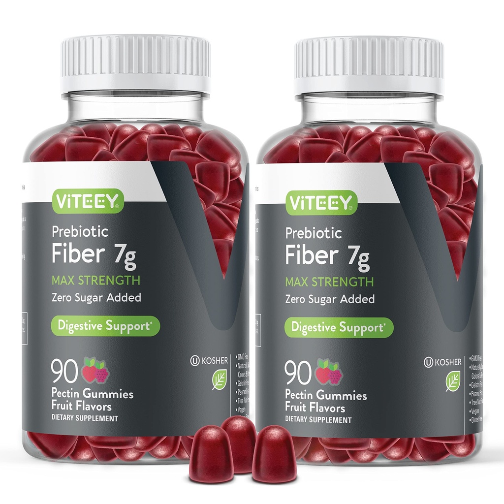 Prebiotyczne gumki włókniste VITEEY dla dorosłych, 7g - Gut Health & Digestive Solutive Fiber Supplement Gummies - Zero Sugar Added, Wegan, Gluten- Free - 180 Count