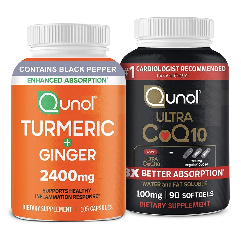 Qunol CoQ10 & Turmeric: kurkumina kurkuminowa, 2400mg, 105 kapsułki i Ultra CoQ10 100mg, 90 Softgels