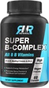 Super B Complex, 8 Bioaktywnych witamin B, z folianem metylu, Metylem B12, P- 5-P (Witamina B6), D- Biotin, Niacynamid, Wysoka Absorpcja, Nie GMO, Wsparcie produkcji energii, 60 Vegan Caps