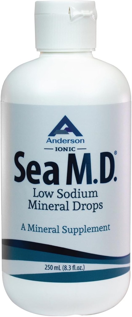 Anderson Sea M.D. Skoncentrowane krople mineralne śladowe, Jonowy suplement magnezu elektrolitu, Pomoc w skurczach mięśni, Płynny magnez i Ślad Mineralny, Łatwy do podjęcia, 8.3 fl oz, 120 Sługi