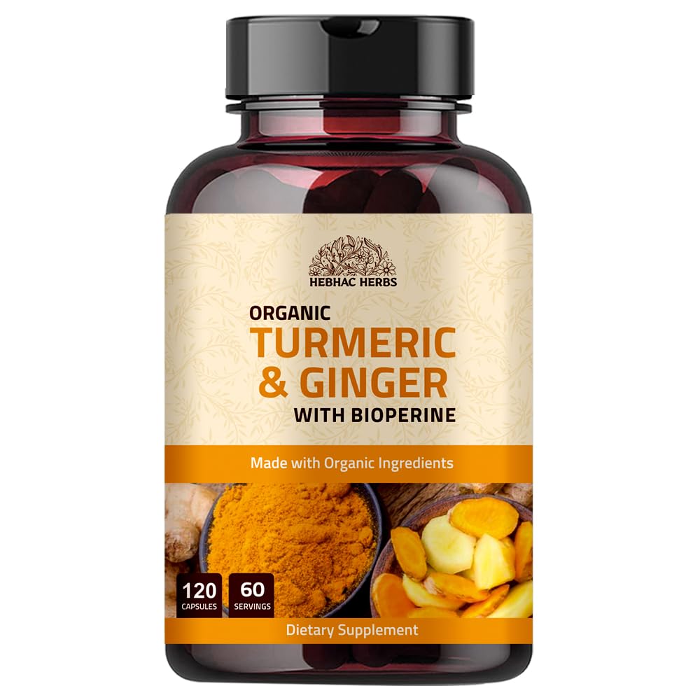 Ginger Turmeric z Black Pepper & Ginger 1000 mg 120 Kapsułki 124; Suplement Turmeric i Ginger z 95% Kurkuminoidy 124; Dodatkowy suplement siły 124; Suplement do wspólnego wsparcia 124; Nie-GMO - 120 Kapsułki