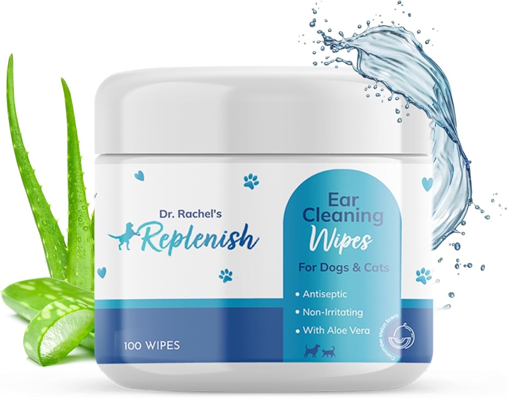 Uzupełniające chusteczki do czyszczenia uszu - Delikatne zużyte chusteczki do uszu dla psów - Burak Melon Scent - Dog Ear Cleaner & Cat Ear Wipes for Cleaning, Soothing, and Deodorising Itchy Ears - 100 Count
