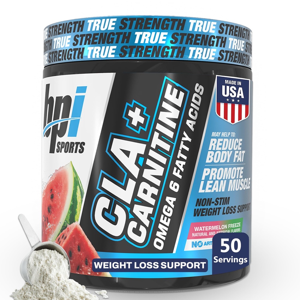 BPI Sport CLA + Karnityna - CLA L Karnityna i kwas linolowy - L Karnityna Suplement do utraty wagi, Metabolizm i Chude Mięśnie - Kofeina wolna - Arbuz Freeze - 50 Służenie - 12.34 oz
