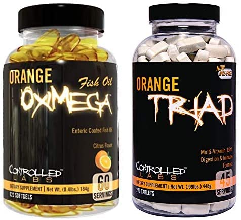CONTROLLLED LABS Ogólny zestaw zdrowia, 45 Służenia Pomarańczowy Triad, 120 Count Orange Oximega Fish Oil, Muscle Building and Recovery Supplement for Men and Women