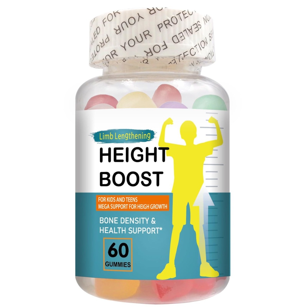 Wzrost Boost Gummie wzrostu kości dla dzieci i młodzieży - Naturalne wsparcie wzrostu z wapnia, Witamina D3, K2, Hydrolizat kolagenu & Mieszanka ziołowa - Siła kości & Suplement do wzrostu - 60 Gummies
