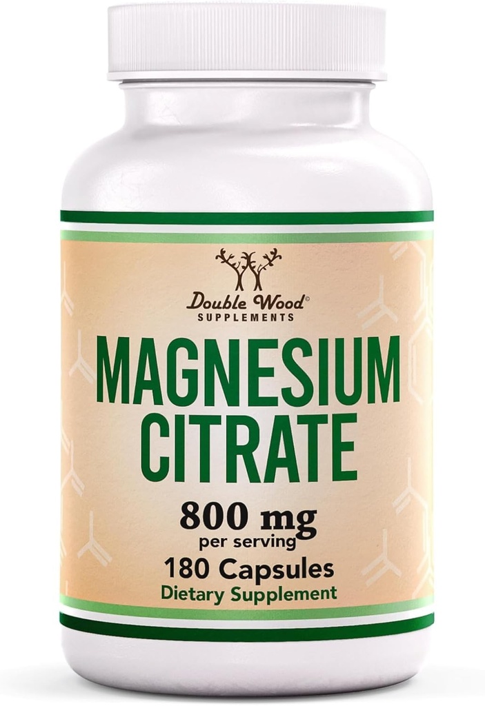 Magnezu Citrate 800mg, 180 Kapsułek, Poparcie trawienia i zaparcia, Vegan Safe, Non-GMO, Podwójne suplementy drewna