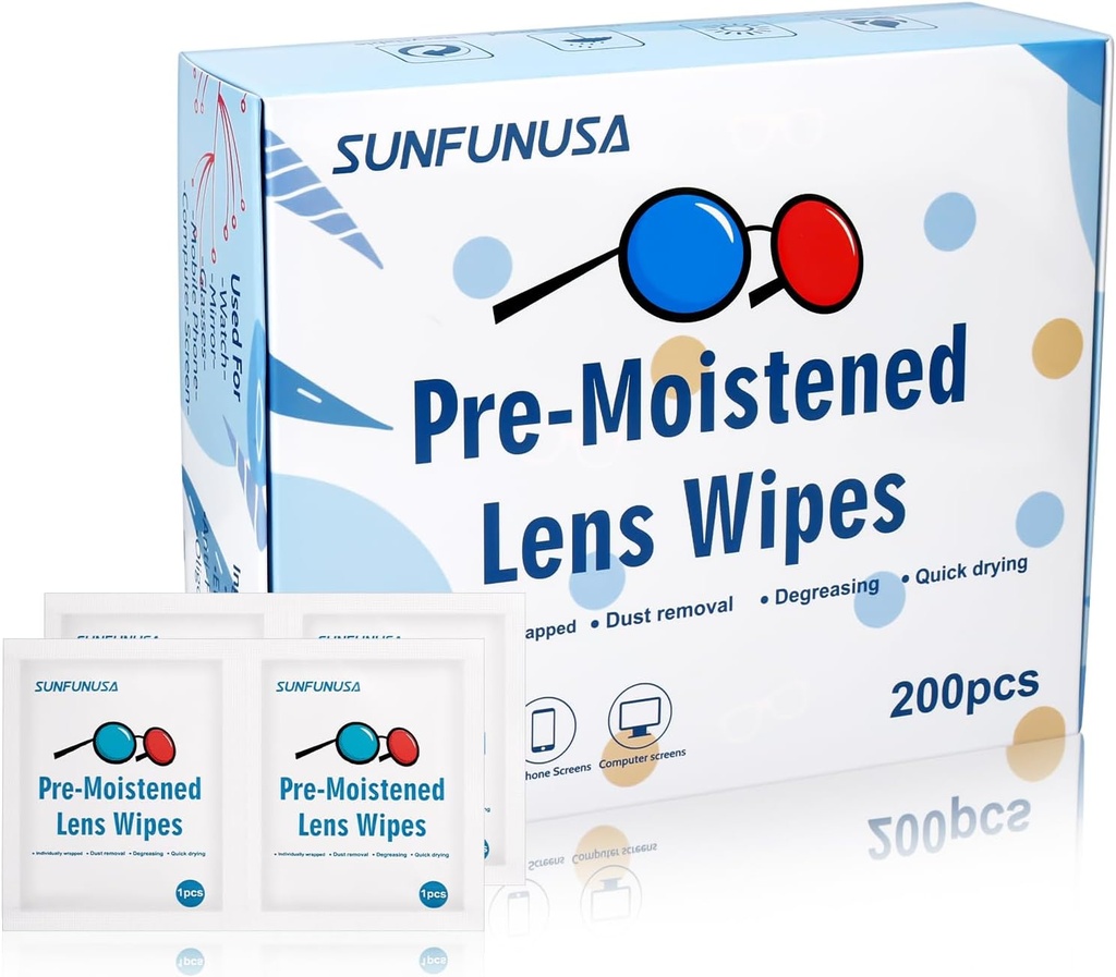 200 Licz soczewki czyszczące Wipes- Preisted indywidualnie zapakowane chusteczki okularowe Optyczne czyszczenie ekranu Streak Free szybkie suszenie
