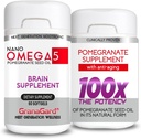 Nano Pomegranat Suplement SAMODZIELNIE Proven (2-Miesiąc dostaw) Suplementy mózgu z anty starzenia, Pigułki pamięci, Omega 5 Suplement Granatu, 2 Butelki 60ct Każdy