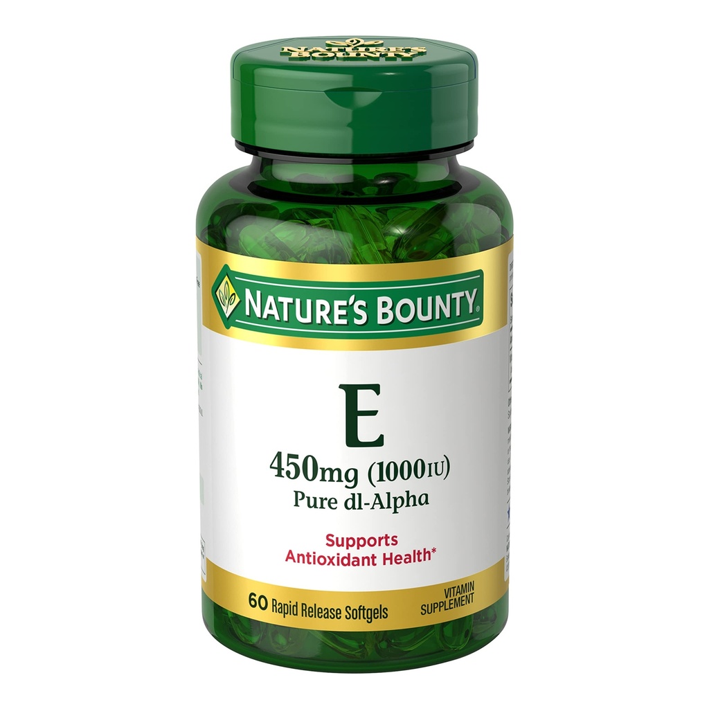 Nature 's Bounty Witamina E 1000 IU Softgels, Wspiera przeciwutleniacze Zdrowie i system immunologiczny, 1 Podawanie dziennie, No gluten, 60 Softgels (Opakowanie po 1)