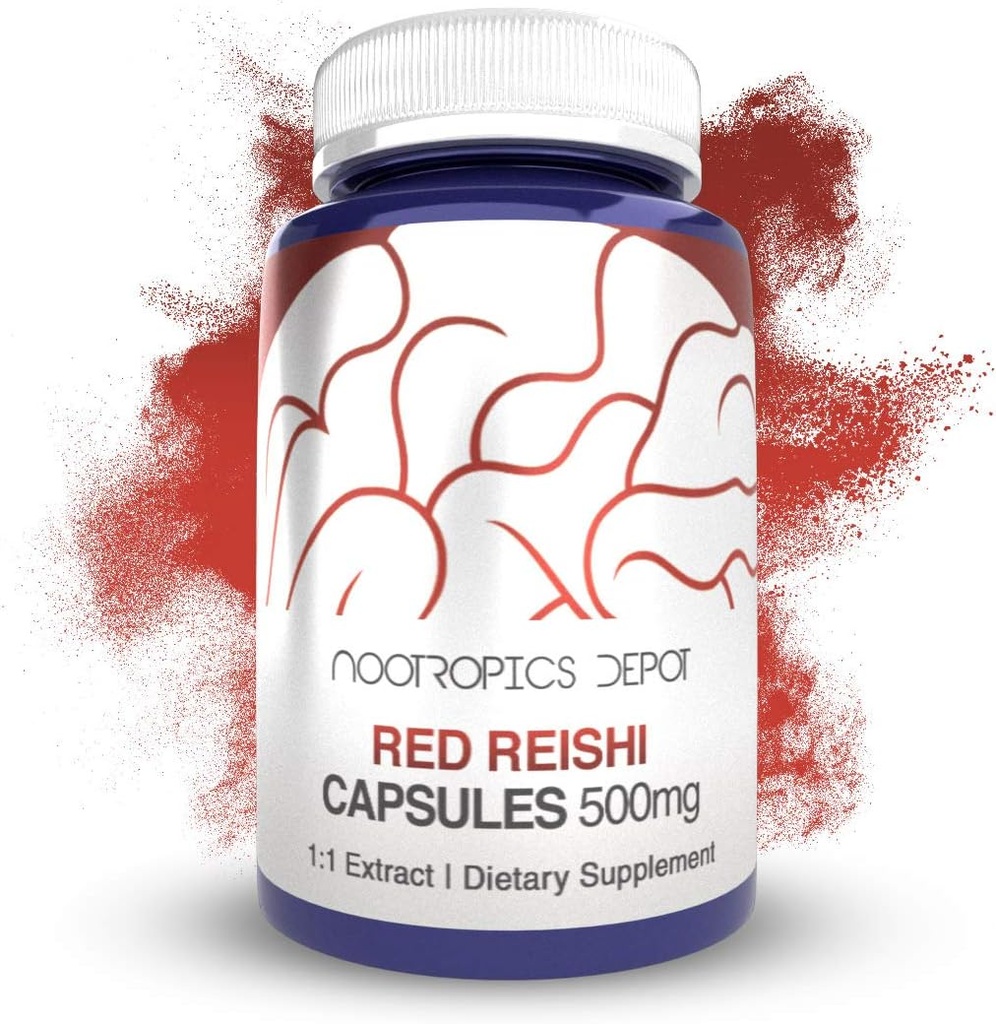 Nootropics Depot Red Reishi Mushroom Kapsułki 124; 500mg 124; 180 Hrabia 124; Ganoderma lucidum 124; Całe Fruiting Body Mushroom Extract 124; Wspiera zdrowy system immunologiczny
