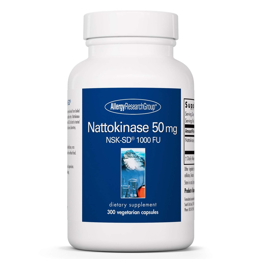 Alergia Research Group Nattokinase 50mg Supplement - NSK- SD 1000 FU, wsparcie sercowo-naczyniowe, Circulative Health, Kapsułki wegetariańskie - 300 Count