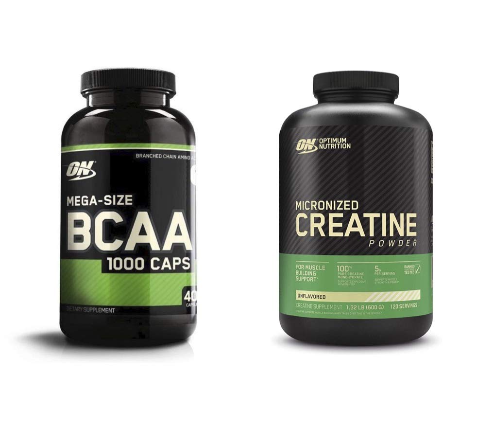 Optimum Nutrition Instantised BCAA kapsułki, Keto Friendly Branched Chain Esential Amino Acids (400 Count) z mikronizowanym proszkiem jednowodzianowym Creature, Unflavored (120 Servings) - Pakiet zbiorczy