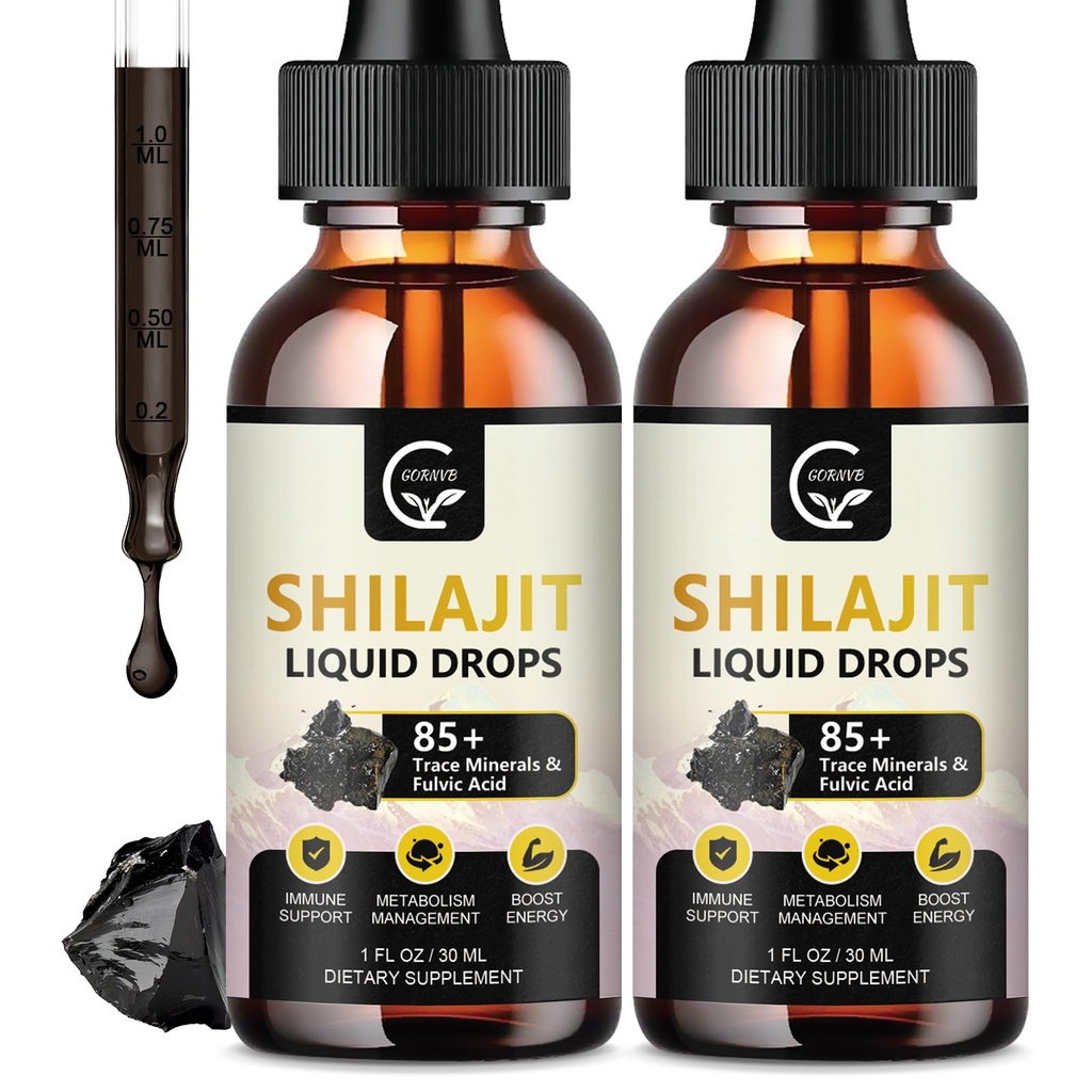 (2- Pack) Wysoka potencja Shilajit Pure Himalayan Organic Liquid Supplement, Shilajit Resin Drop for Men & Women, Max potency 85 + Czysty ślad minerałów i kwasu Fulvic dla energii, Metabolizm i wsparcie immunologiczne