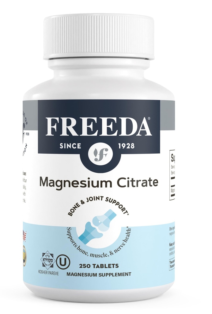 Freeda Magnezu Citrate 400mg Per Serving - Wysoka Absorpcja Magnezu Citrate Tablets - Podstawowe minerały dla Nerve & Bone Health - Vegan, Kosher, Gluten- Free suplement magnezu (250 Ct)