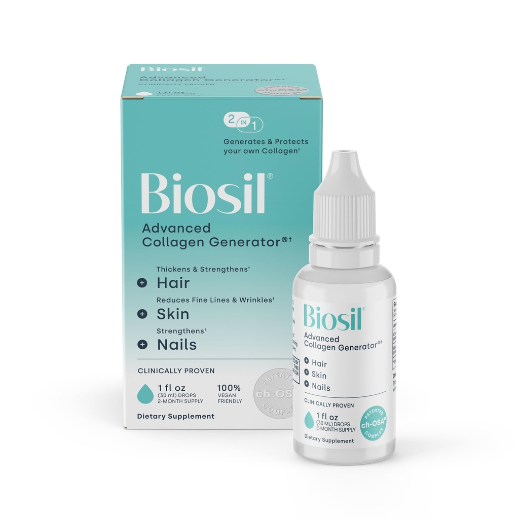 Biosil Colagen Booster Supplement - 1 fl oz Drops - Opatentowany aktywator ch- OSA dla skóry, włosów, paznokci i łączników - Wspiera naturalną produkcję - 60- Day Supply