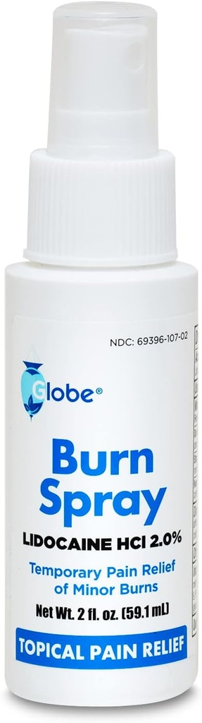 Globe Burn Spray, Lidokaina 2%. Teoretyczna antyestetyczna ulga bólowa i numbing 2 Oz Butelka rozpylająca