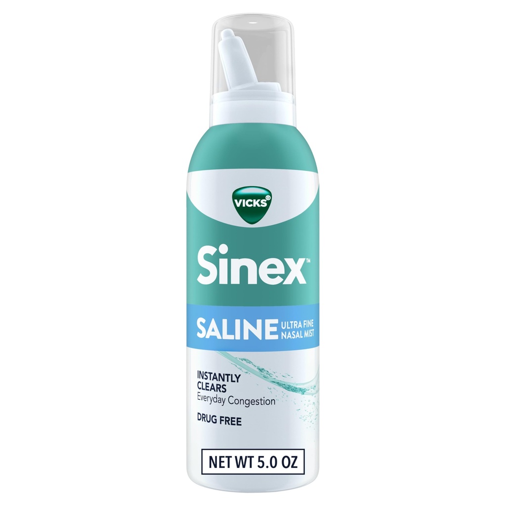Ofiary Sinex Sinex Saline Nasal Spray, narkotyk wolny Ultra Fine Mist, Clear Codzienne zatory zatokowe szybko, Clear Mucus z zimna lub alergii, Codziennie Użyj 5.0 fl oz