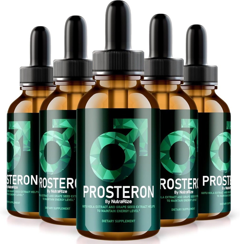 NutraRize (5 Pack) Prosteron Drops, All- Natural Prostate Health Supplement, Premium Witamina do wsparcia zdrowego cyrkulacji, Oficjalne recenzje formuły Prosteron (150 Służenia)
