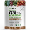 Plantvity Vegan proszku protein roślin na bazie, Organic protein proszku czekolada 24g / 0g cukru, 12 Superfoods, warzywa, Probiotyki, surowe kakao, Kale, Beets, Spirulina, Pea, Gluten- Free, Keto- Friendly, 16oz