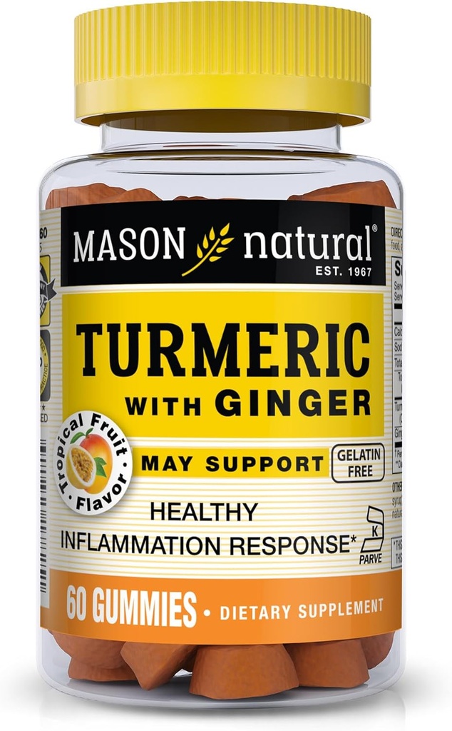 MASON naturalny kurkuma z Ginger Gummies, Natural Joint Support & Antioksydant Formuła, Tropical Fruit Flavor, 60 Gummies