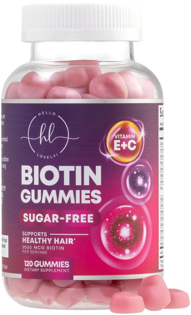 Włosy Witaminy Gummy z Biotin 5000 mcg - Wsparcie wzrostu włosów z Witamin E & C dla grubszych, Silniejsze i piękne włosy - skóry włosów i paznokci Witamina dla kobiet, Non-GMO, Gluten Free - 120 Gummies
