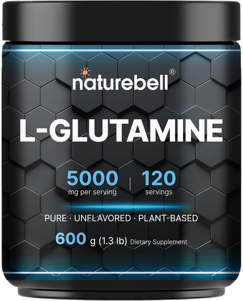 NatureBell L- glutamina proszek Gut Zdrowie 124; 600 Grams, 5000mg na Podawanie, 100% Czysty - Nieflawored - Wegan Glutamina Proszek do potreningu odzyskiwania, Wsparcie immunologiczne -120 Służenie