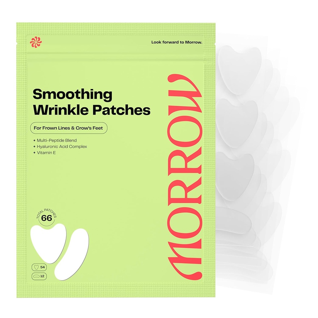 Morrow Beauty - Peptyde- Infused Smoothing Wrinkle Patches - Nocne łaty dla Smoothing Fine Lines i zmarszczki, Anti Starzenie Naklejki dla Crow 's Feet, Elevens, Smile Lines (66 Count)