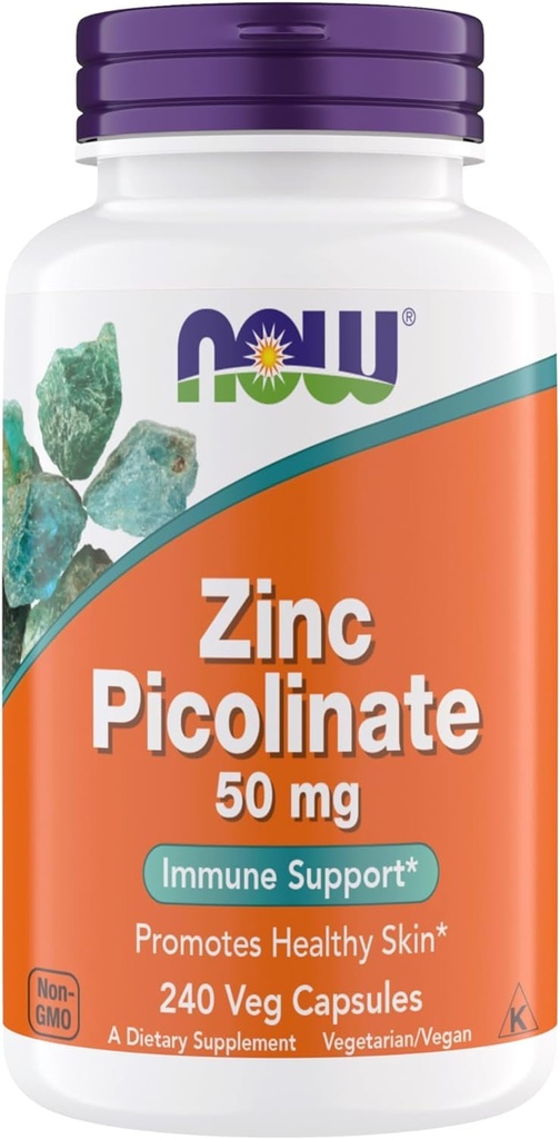 Teraz suplementy, Pikolinian cynku 50 mg, Wspomaga Funkcje enzymatyczne, Wsparcie immunologiczne, Non-GMO, Kosher, Nadaje się dla Weganów - 240 Kapsułki wegetariańskie (Opakowanie 1)