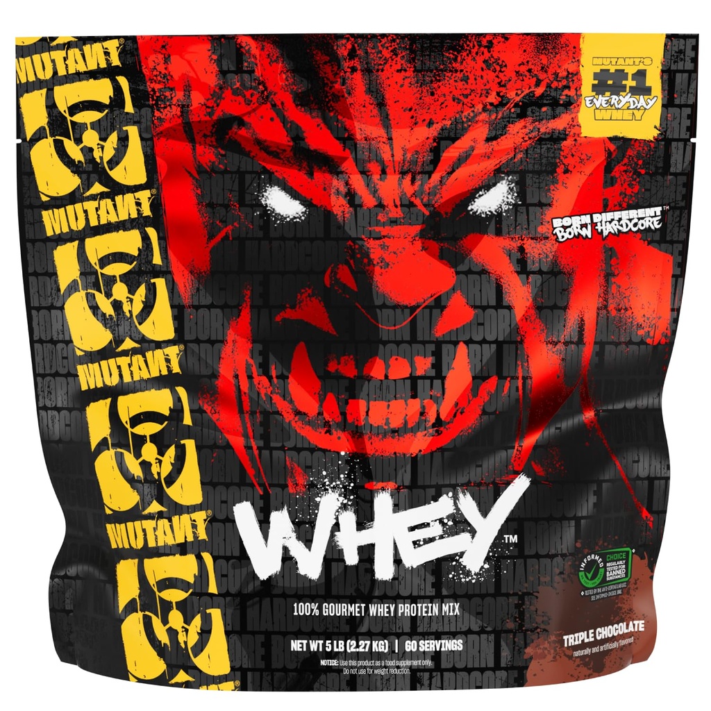 Mutant serwatka - 100% serwatka proteinowa w proszku, smakołyk, 22g białka, szybkie wchłanianie, łatwe trawienie, 5lbs - Potrójny Czekolada