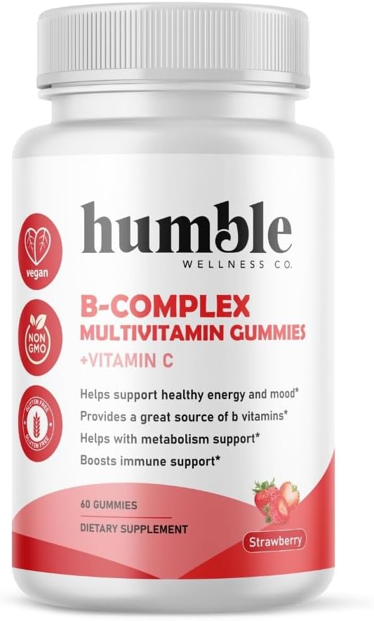 B- Complex Gummies Multivitamin + Witamina C: Witamina B12, B7, B6, B3, B5, B9. Wsparcie energii i nastrojów, Wsparcie metabolizmu, Wsparcie immunologiczne, Gluten Free, Nie GMO, Wegan, 30 Służenie