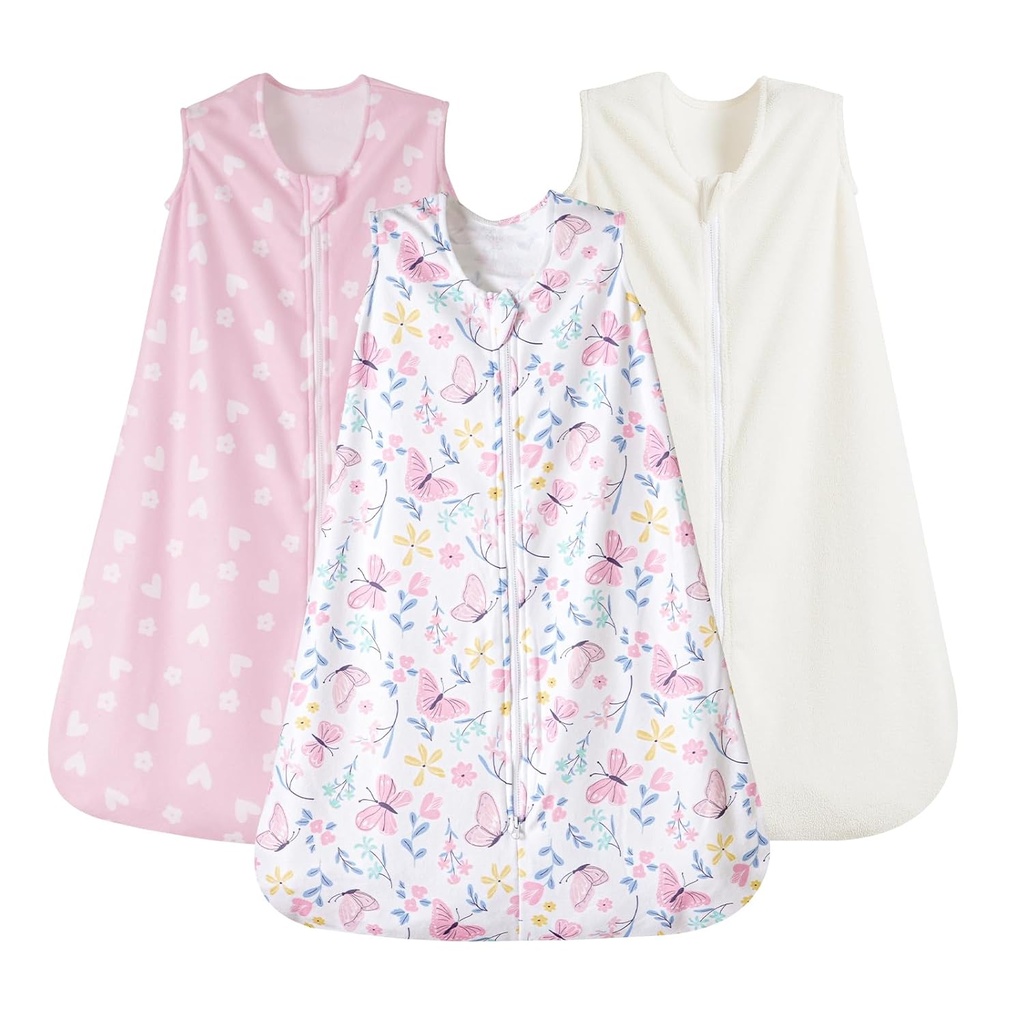 PHF 3 Pack Ciepła mikro-polarowa sacka senna dla dzieci 6- 12 miesięcy, miękka kocyk dla dzieci, 2-Way Zipper śpiwór torby, Comfy Toddler śpiwór dla dziewcząt, średni rozmiar, motyl