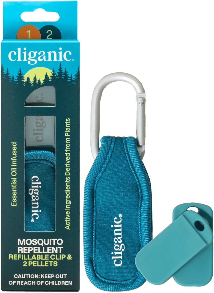 Cliganic Mosquito Repelent Pack (1 Clip + 2 Pellets Refill) - Natural DEET- Free, Esential Oil Infused