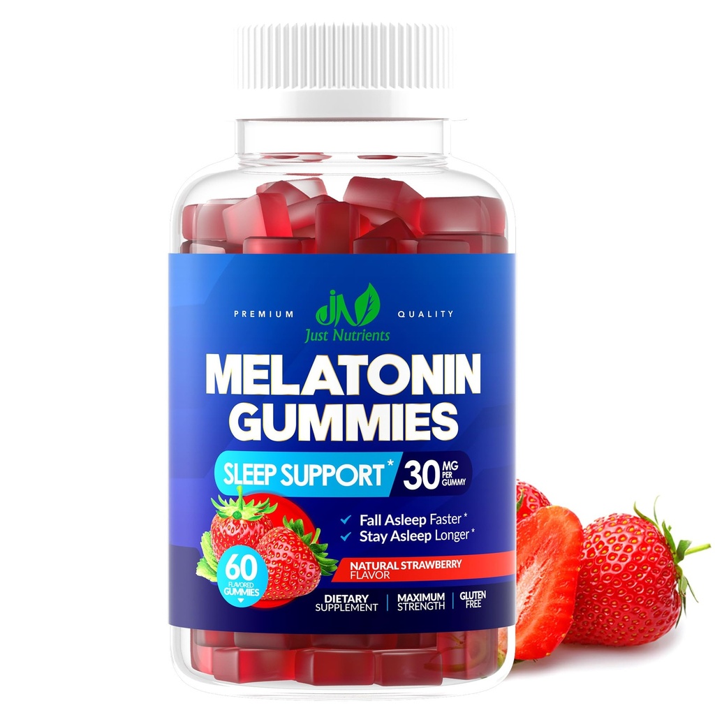 Melatonina 30 mg Gummies dla dorosłych (60 Servings) - Maksymalna siła wsparcia snu z 30 mg Melatonina Per Gummy - Gluten- Free, Sugar- Free, Non-GMO, 100% wegetarianin, Strawberry Flavor - 60 Gummies
